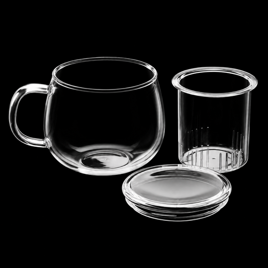 glass tea cup with infuser and lid