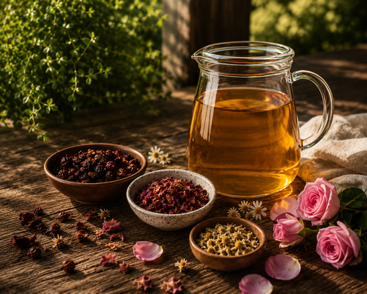 a summer heart blend: hawthorn, rose, and chamomile for the evenings when you finally slow down