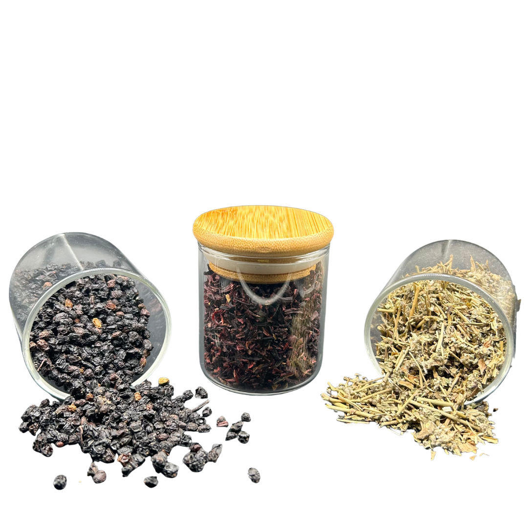 glass apothecary jar for loose leaf herbal tea and bulk herb storage berry kissed bliss