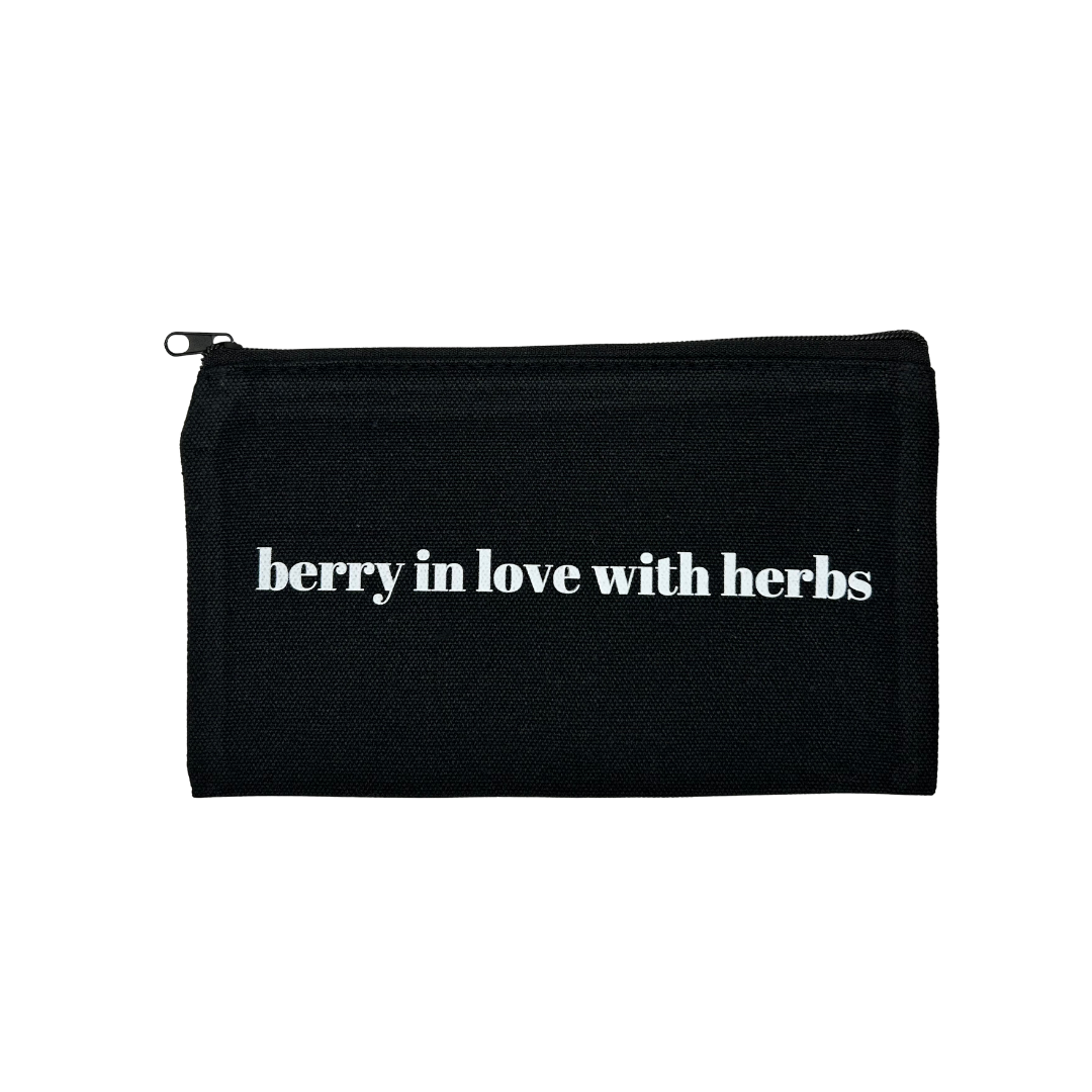botanical canvas pouch for loose leaf herbal tea storage and gifting berry kissed bliss