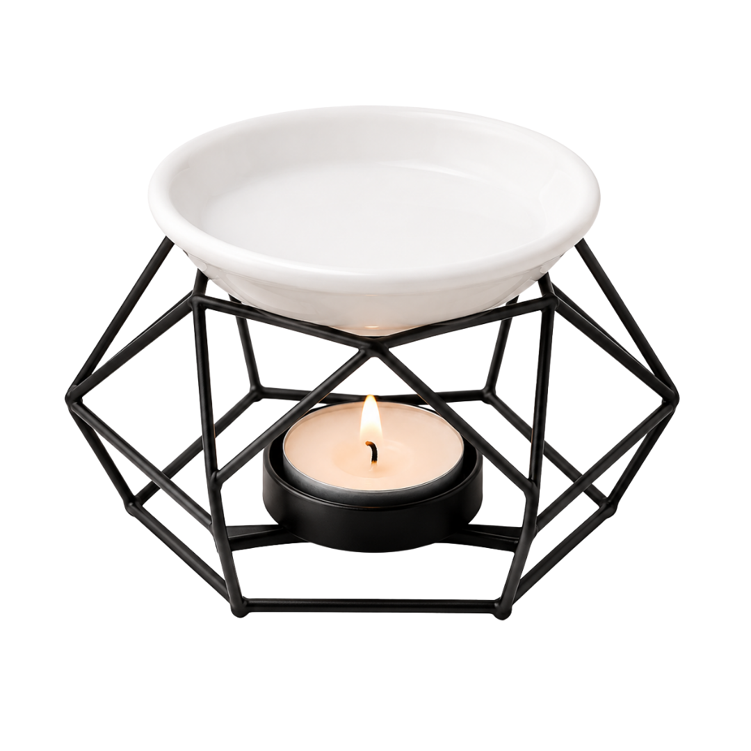 black geometric decorative oil and wax burner tealight powered home fragrance berry kissed bliss