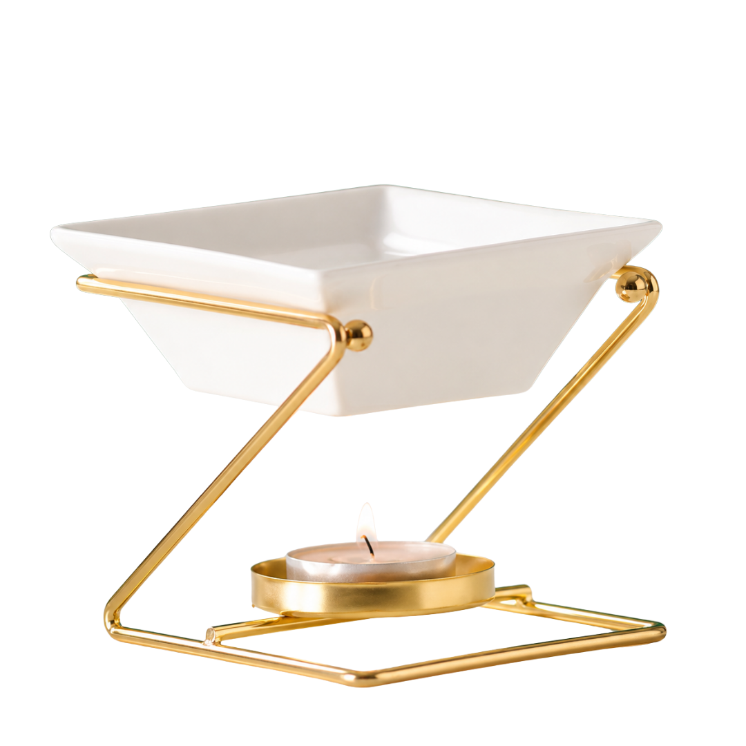 white and gold zigzag decorative oil and wax burner tealight powered home fragrance berry kissed bliss