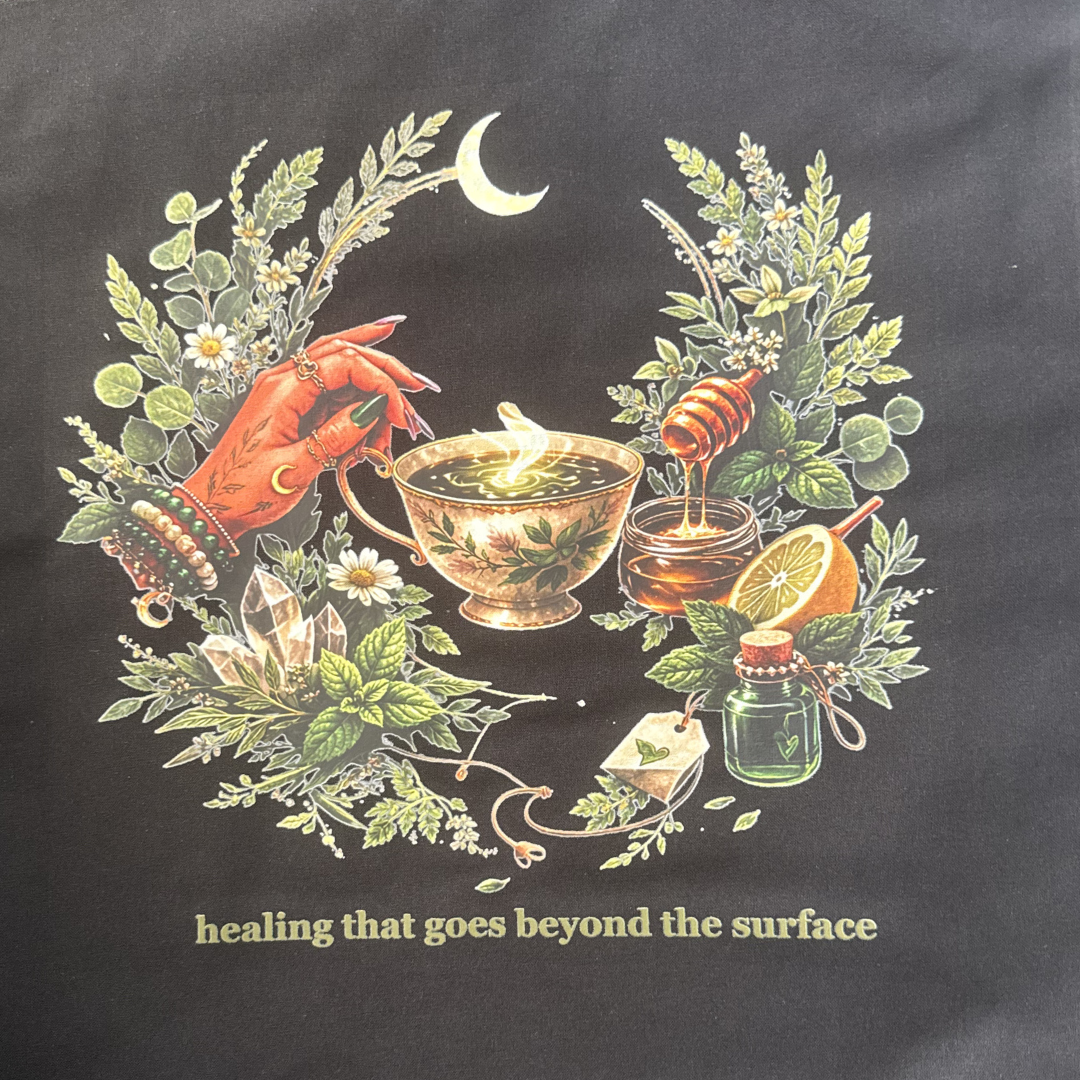 the herbalist canvas tote bag botanical wellness lifestyle berry kissed bliss
