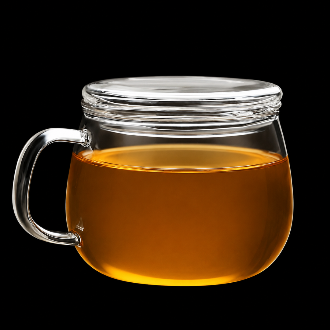 glass tea cup with infuser and lid