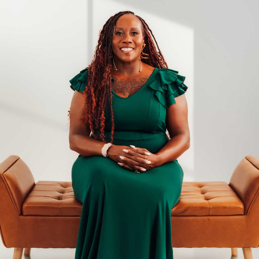 imberley founder of berry kissed bliss sitting at the blend bar tea blending experience