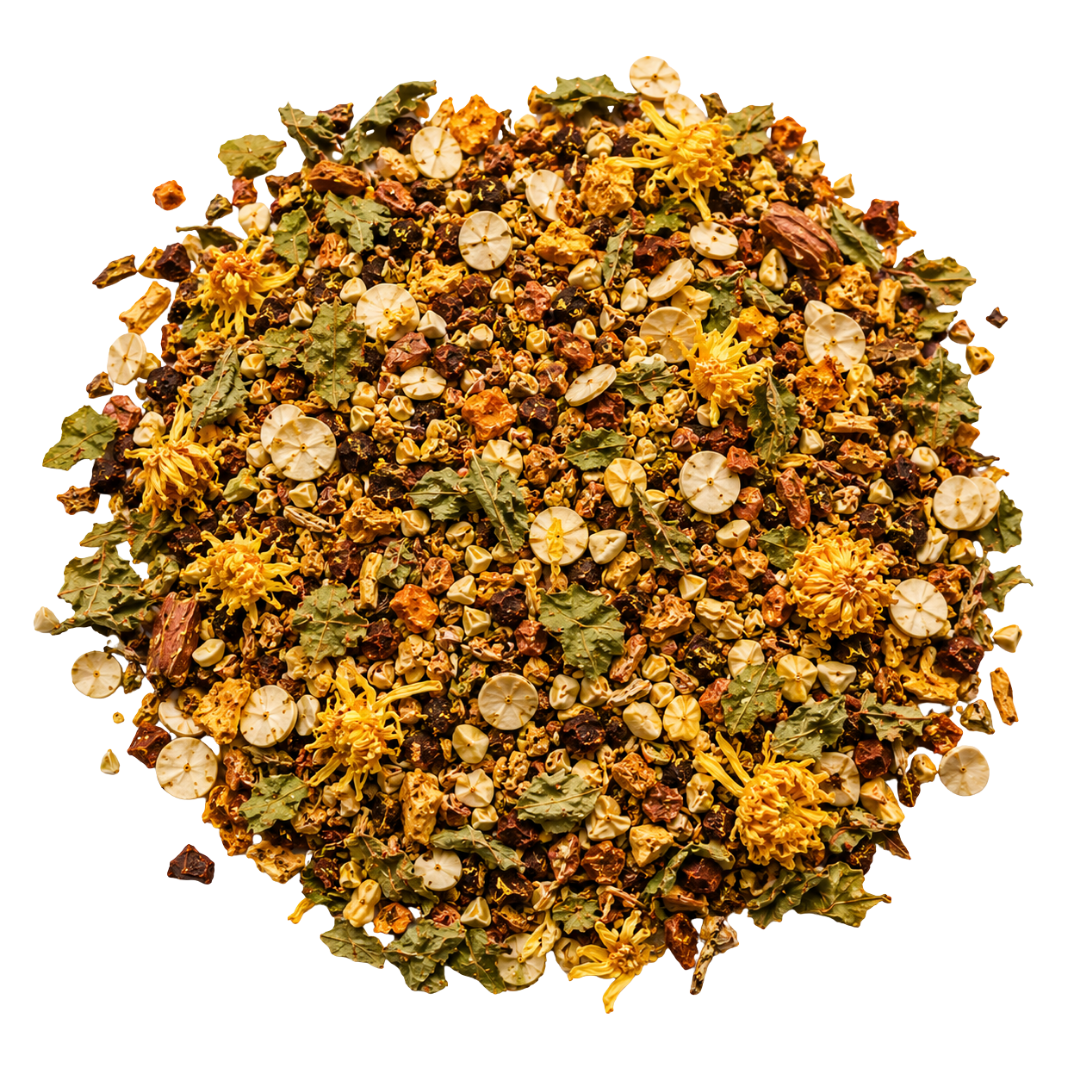 small batch loose leaf herbal tea blend with dried botanicals and flowers for the monthly tea ritual subscription berry kissed bliss