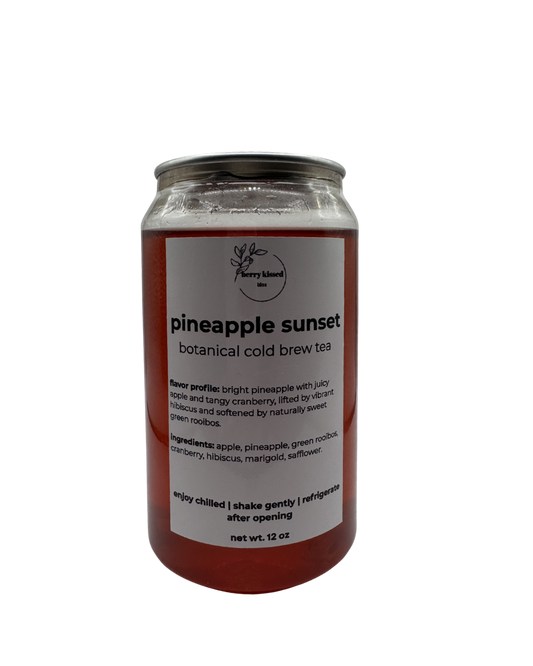pineapple sunset cold brew herbal tea with dried pineapple and tropical botanicals berry kissed bliss