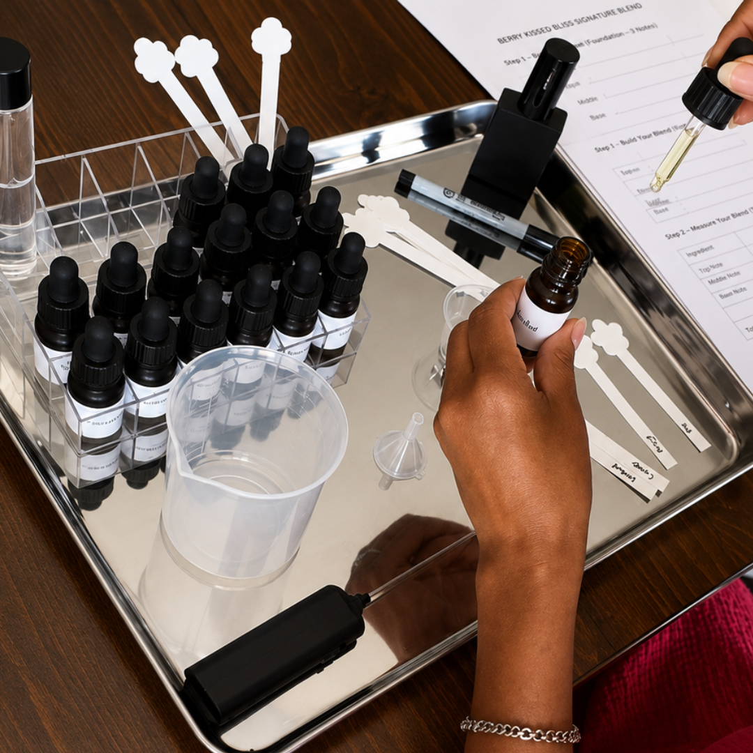 fragrance oils and blending tools at the parfum bar custom perfume making experience berry kissed bliss
